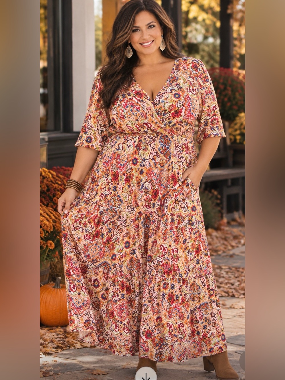 Roaman's Multicolor Paisley Maxi Dress in Orange, Pink & Blue